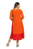 Fiery Red And Orange 2Pc Kurti with Exquisite embroidery work around neckline