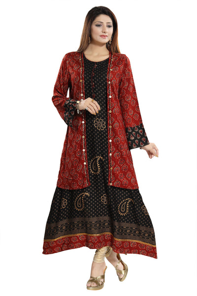 Ethnic Exclusive Block Print 2Pc Long Kurti With Shrug