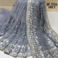 Grey Net Embroidered Saree