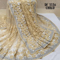 Cream Net Embroidered Saree
