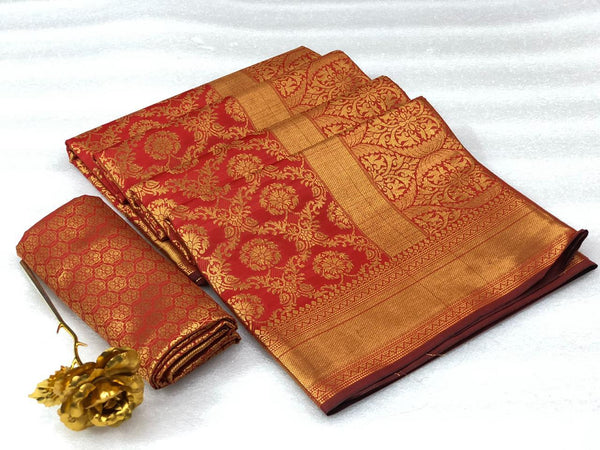 Orange Banarasi Silk Saree