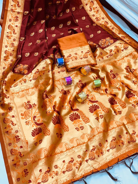 Maroon Lichi Silk Saree