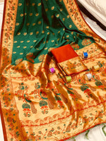 Dark Green Lichi Silk Saree