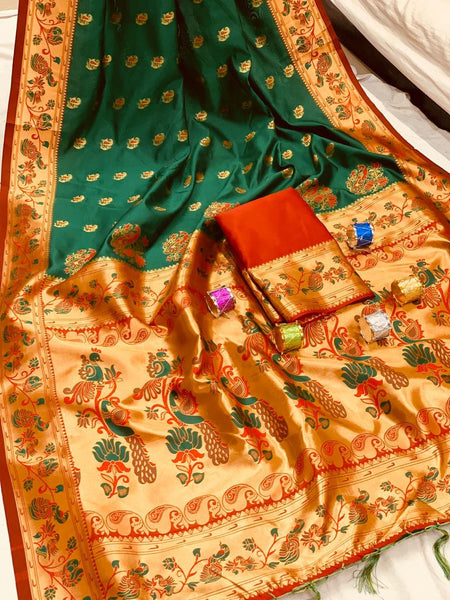 Dark Green Lichi Silk Saree