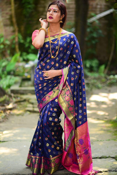Royal Blue soft banarasi silk weaving minakari saree