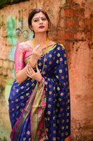 Royal Blue soft banarasi silk weaving minakari saree