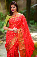 Red soft banarasi silk weaving minakari saree