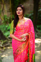 Pink soft banarasi silk weaving minakari saree