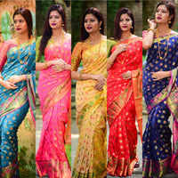 Pink soft banarasi silk weaving minakari saree