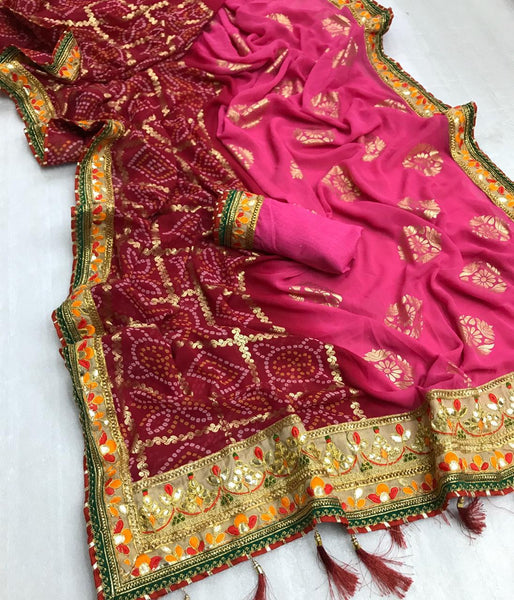Pink Bandhej Saree