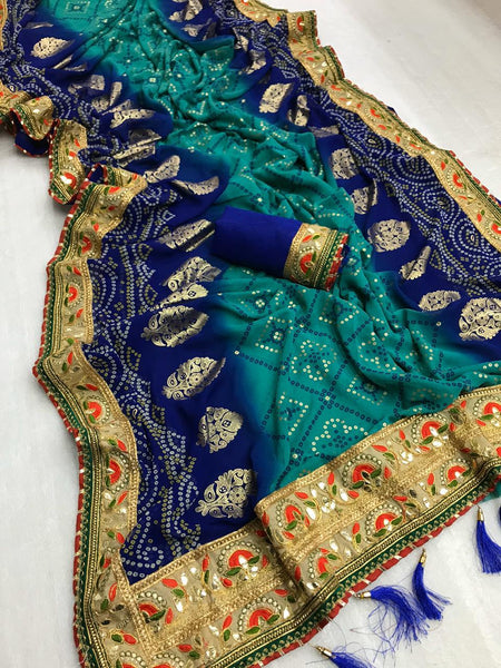 Royal Blue Bandhej Saree
