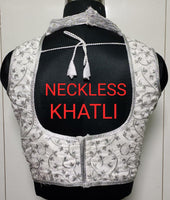 Silver Designer Blouse with Khatali Neck Work
