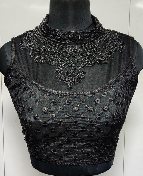 Black Designer Blouse with Khatali Neck Work
