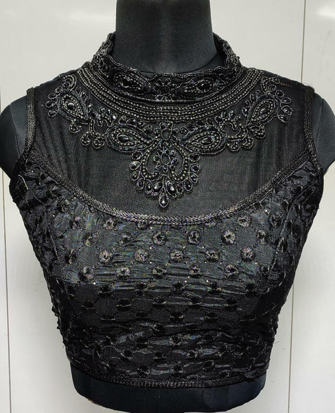 Black Designer Blouse with Khatali Neck Work