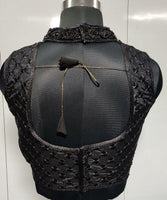 Black Designer Blouse with Khatali Neck Work