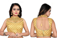 Gold Designer Blouse with Khatali Neck Work