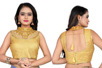 Gold Designer Blouse with Khatali Neck Work