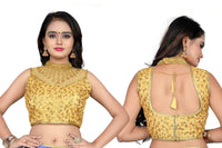 Gold Designer Blouse with Khatali Neck Work