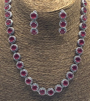 Silver Plated Set Of High Quality Zirconia Diamonds With Red Stones And Matching Earrings