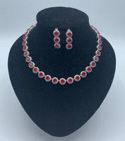 Silver Plated Set Of High Quality Zirconia Diamonds With Red Stones And Matching Earrings