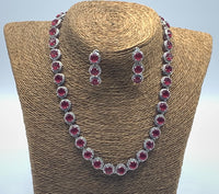 Silver Plated Set Of High Quality Zirconia Diamonds With Red Stones And Matching Earrings