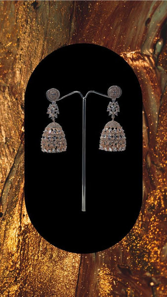 Rose Gold plated with white Zirconia diamond Jumki style earrings