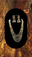 Cream beaded long necklace set with earrings