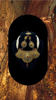 3pc Choker style gold plated pendant with moti work string set and earrings and maang-tika