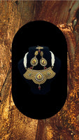 3pc Choker style gold plated pendant with moti work string set and earrings and maang-tika