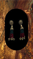 Multi color long moti necklace set mixed with crystal beads and earrings