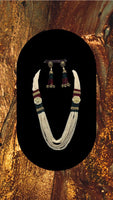 Multi color long moti necklace set mixed with crystal beads and earrings