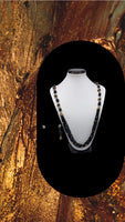Long black crystal beaded necklace set with gold plated metal oxidized pcs and earrings