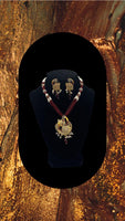 Short gold plated peacock pendant set with moti and bead work with matching earrings