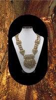 RANI HAR - Long gold plated ethnic necklace adorned with multi coloured diamonds