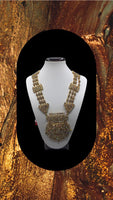RANI HAR - Long gold plated ethnic necklace adorned with multi coloured diamonds