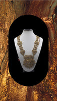 RANI HAR - Long gold plated ethnic necklace adorned with multi coloured diamonds