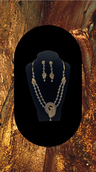 Gold and silver plated peacock design necklace set