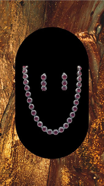 Silver Plated Set Of High Quality Zirconia Diamonds With Red Stones And Matching Earrings