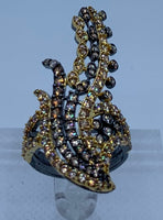 Black and gold plated adjustable ring adorned with high quality Zirconia diamonds