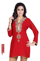 Fiery Red Fabulous Georgette Kurta With Beadwork