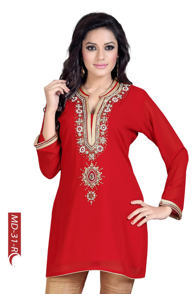 Fiery Red Fabulous Georgette Kurta With Beadwork