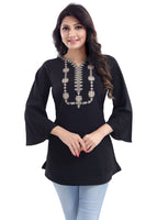 BEAUTIFUL BLACK CREPE FABRIC WOMEN TUNIC TOP WITH EMBROIDERY WORK