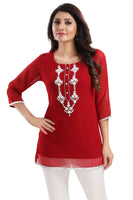 MD - 206 - Red Designer Short Tunic Top for Women