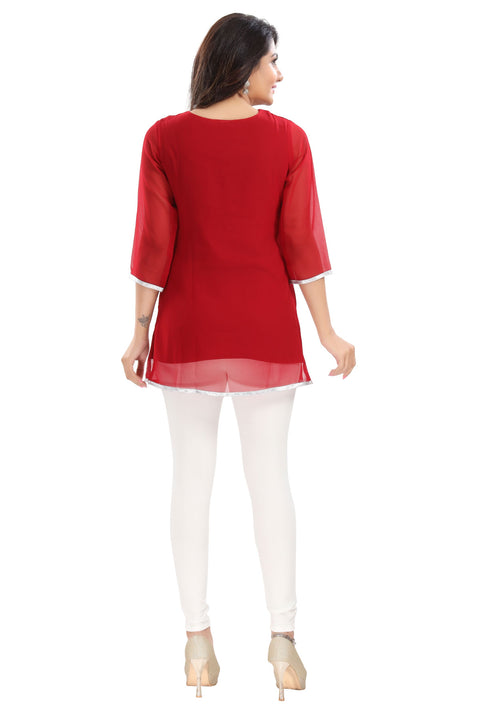 MD - 206 - Red Designer Short Tunic Top for Women