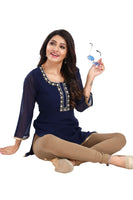 Elegant Ethnic Navy Blue Georgette Designer Tunic Top