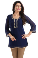 Elegant Ethnic Navy Blue Georgette Designer Tunic Top