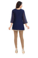 Elegant Ethnic Navy Blue Georgette Designer Tunic Top