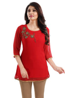 RAVISHING RED GEORGETTE TUNIC WITH BEAD WORK