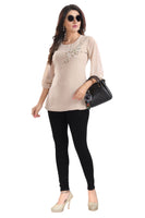 Blooming Beige Designer Short Tunic Top For Women