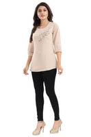 Blooming Beige Designer Short Tunic Top For Women